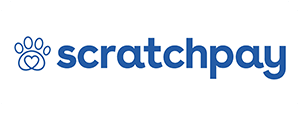 The word "scratchpay" in blue lowercase letters with a paw print logo to the left.