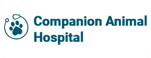 Logo of Companion Animal Hospital with a paw print and medical symbol.