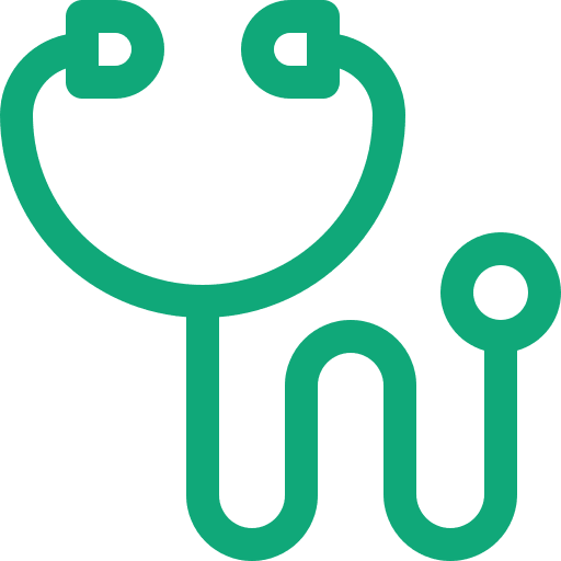 Green stethoscope icon on a plain background.
