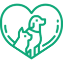 Outline of a cat and dog inside a heart shape.