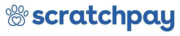 Scratchpay logo with a blue paw print and heart design on the left.