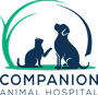 Silhouette of a cat and dog sitting under an arch, with "Companion Animal Hospital" text below.