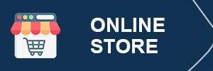 Shopping cart icon with a store awning next to the text "Online Store" on a dark background.